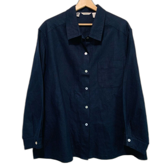 Malcolm & Co navy blue heavy weight  Irish linen women’s button front shacket 2x - Picture 1 of 6